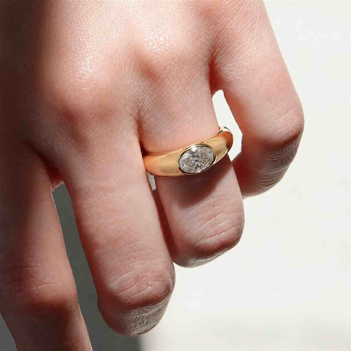 4 Ct Oval Bezel Set Moissanite Engagement Ring Gold | Minimalist Oval Ring | Lab Grown Diamond Alternative | Modern Solitaire Proposal Ring
