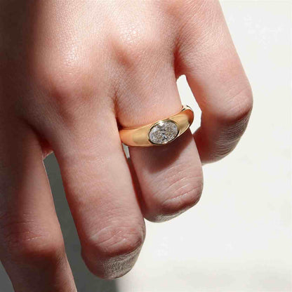 4 Ct Oval Bezel Set Moissanite Engagement Ring Gold | Minimalist Oval Ring | Lab Grown Diamond Alternative | Modern Solitaire Proposal Ring
