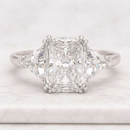 4 Ct Radiant Cut Moissanite Engagement Ring with Trillion Side Stones