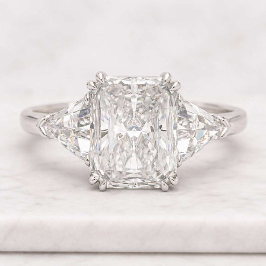4 Ct Radiant Cut Moissanite Engagement Ring with Trillion Side Stones