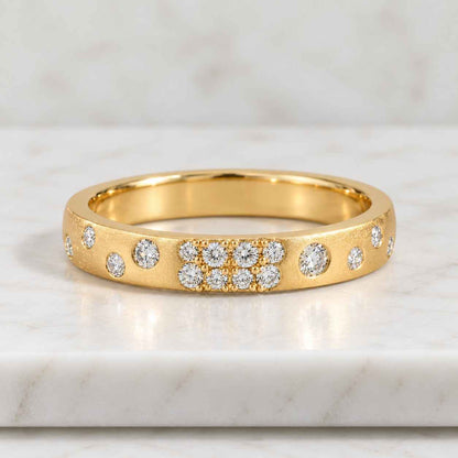 4 MM Wide 14k Solid Yellow Gold Wedding Band 0.32 TC Round Cut Moissanite Accents Flush Setting Matching Band Stacking Band Wedding Jewelry
