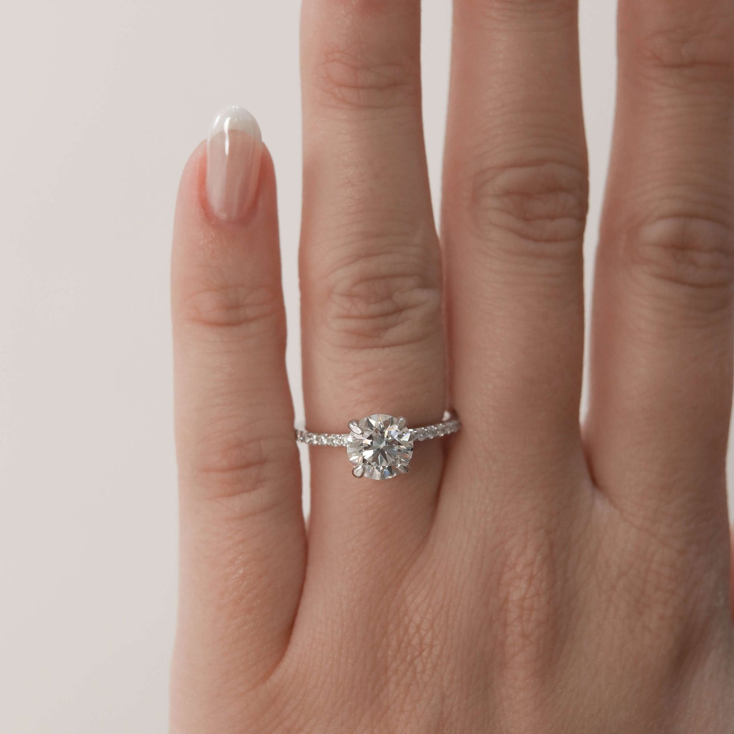 4 Prong Classic Eternity Round Cut Wedding Ring, Solitaire with Accent Promise Ring For Her