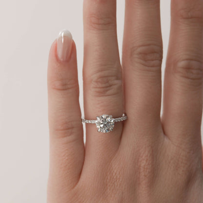 4 Prong Classic Eternity Round Cut Wedding Ring, Solitaire with Accent Promise Ring For Her