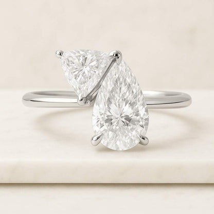 4 Prong Ring Diamond Anniversary Gift, Danity Low Set Round 1/2 to 3.0 CT Lab Grown Diamond Solitaire Engagement Ring for Women Promise Ring
