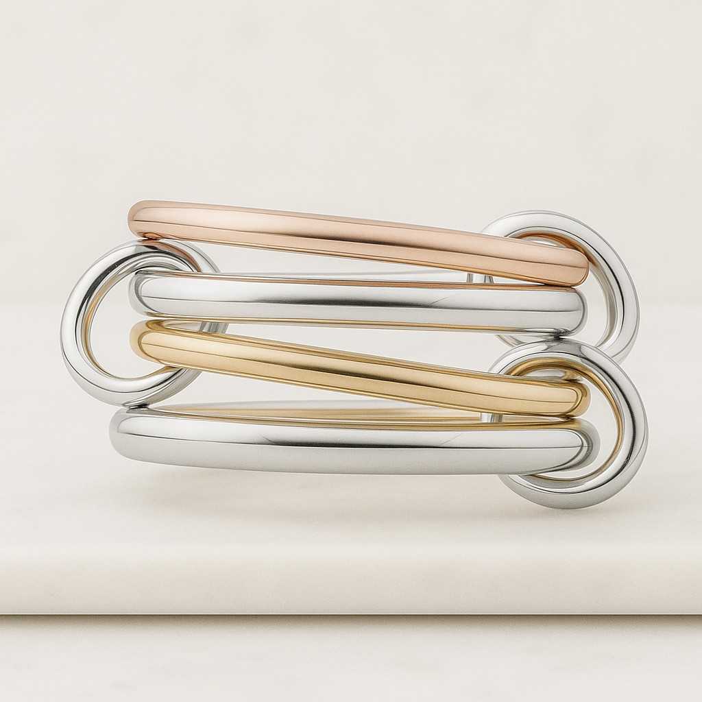 4 Rings Minimalist Gift For Her Women Men Multi Link Connected Ring by ArgentaJewel 18K Gold Plated Eternity Statement Ring