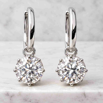 4 TCW Round Cut Lab Grown Diamond Drop Earrings: 14K Gold Solitaire Hoops Earrings
