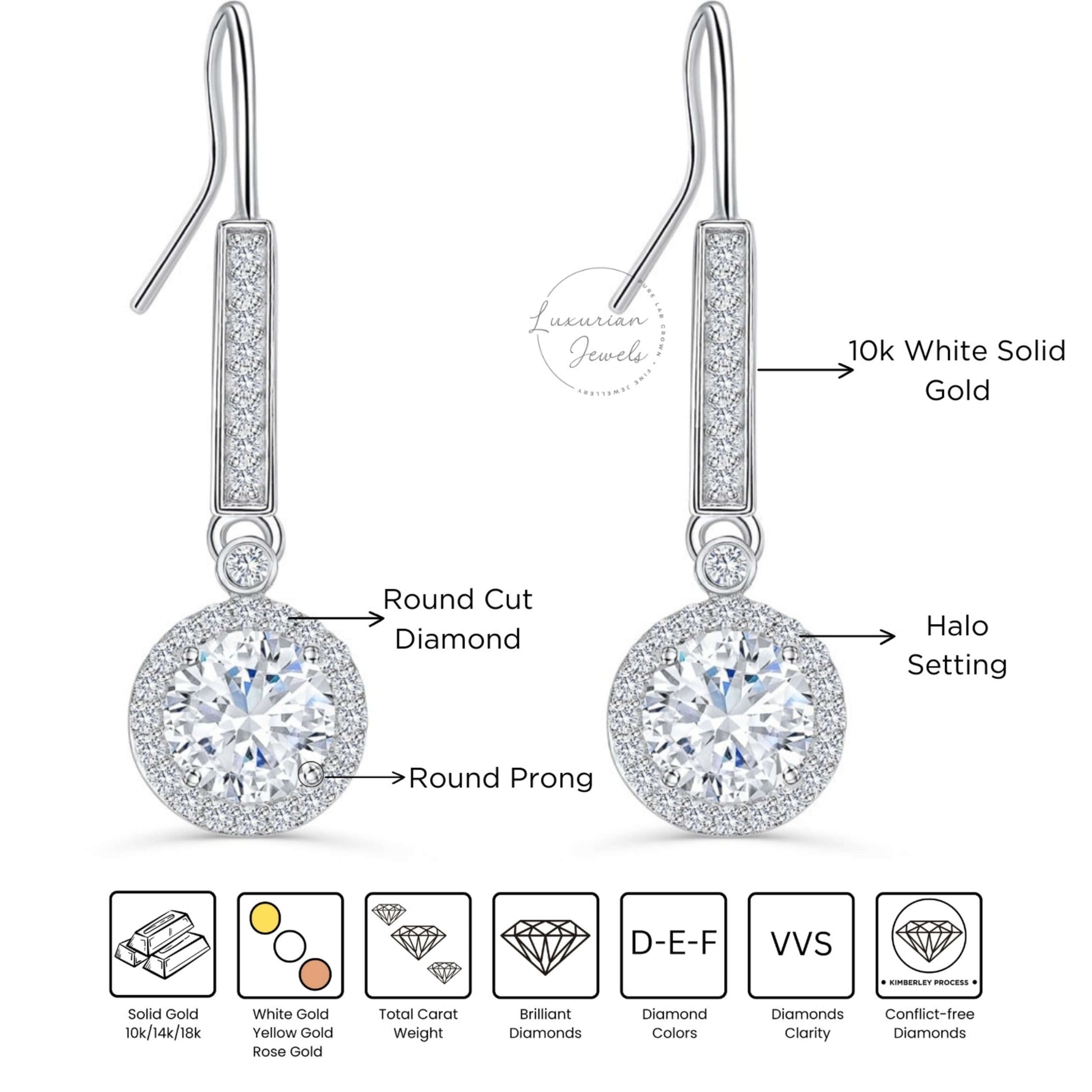 round brilliant cut halo moissanite drop Earrings