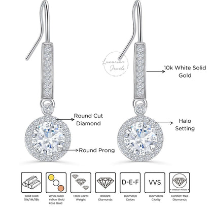 round brilliant cut halo moissanite drop Earrings