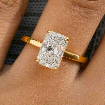 4 carat Radiant Cut Lab Grown Diamond Engagement Ring 14k Yellow Gold Radiant Cut Solitaire Certified Lab Diamond Ring for Her