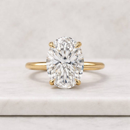 Long 2ct Elongated Cushion Cut Engagement Ring, Cushion Cut Hidden Halo Moissanite Engagement Ring, 14k Yellow Gold Solitaire Diamond Ring
