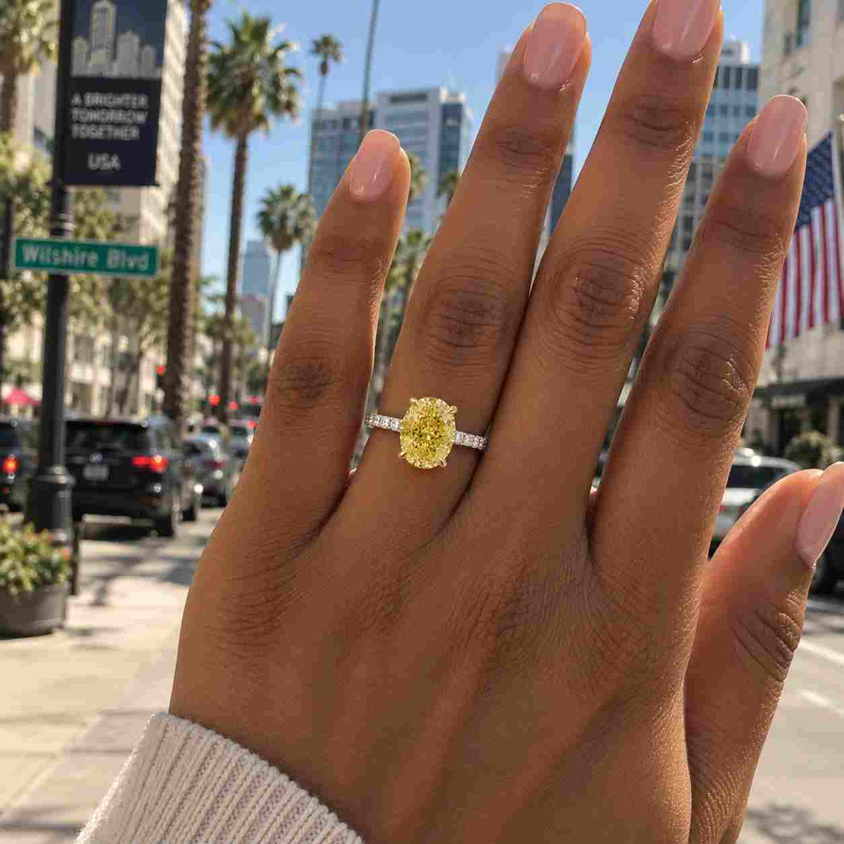 4ct Oval Cut Lab Grown Diamond Engagement Ring, Five Stone Diamond Ring, Graduated Oval,Round Side Stones, Yellow Gold Bridal Ring for Her 