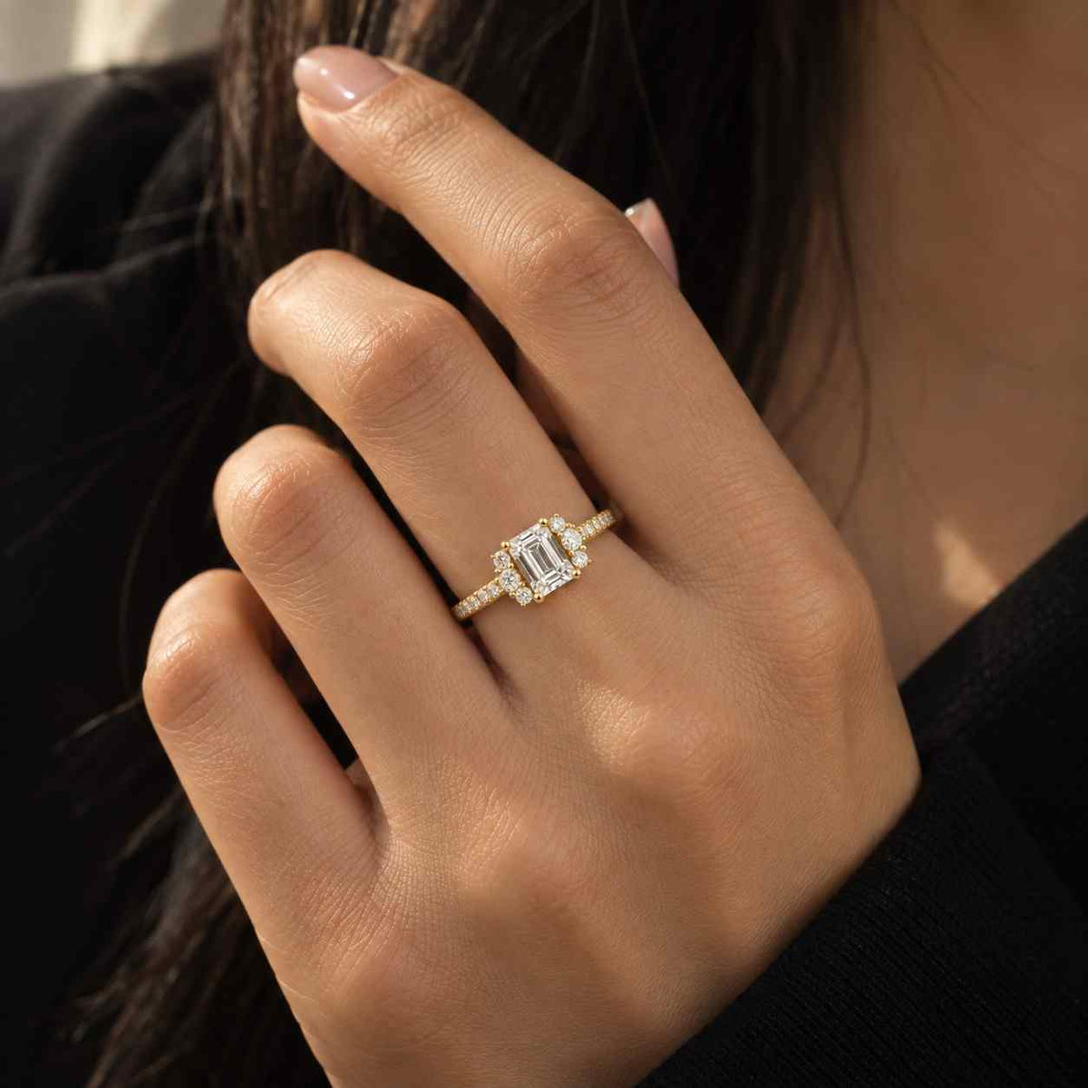 5-12CT Emerald Cut Moissanite Engagement Ring | Double Claw Solitaire, Vintage Inspired Bridal Jewellery

