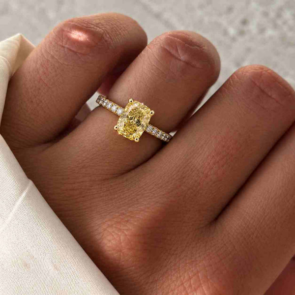 5.00CT Yellow Cushion Cut Lab Grown Diamond Engagement Ring, Halo Diamond Wedding Ring, IGI Certified Diamond RIng For Her, Split Shank
