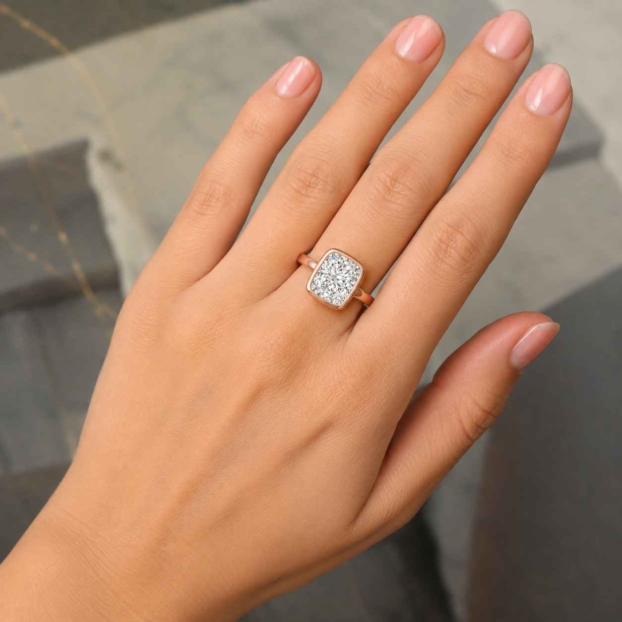 5.00 ct elongated cushion cut lab grown diamond bezel set ring, cushion diamond solitaire engagement ring, lab diamond ring for gift
