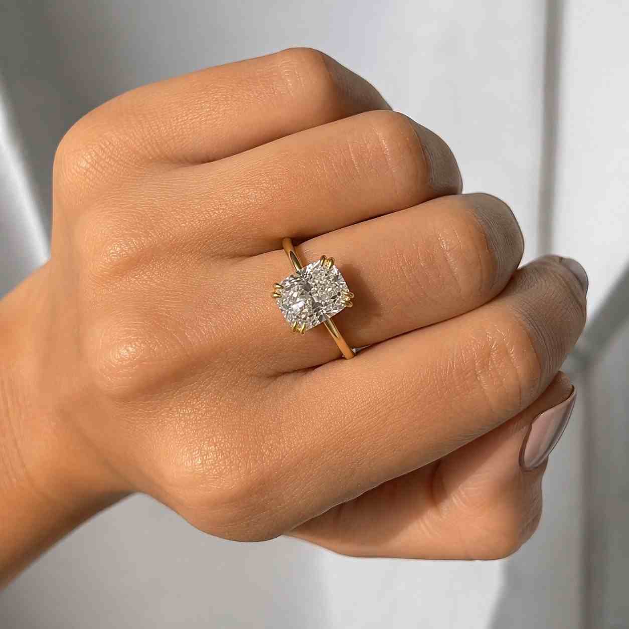 5.00 CT Elongated Cushion Cut Lab Grown Diamond Engagement Ring, 14K Gold IGI Certified Solitaire, Celebrity Style Hidden Halo Ring Gift NYC