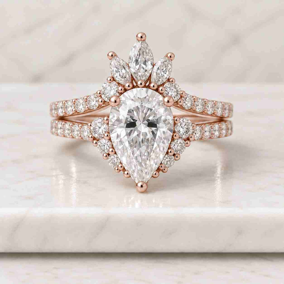 2.10 ct multi lab-grown diamond ring and wedding band