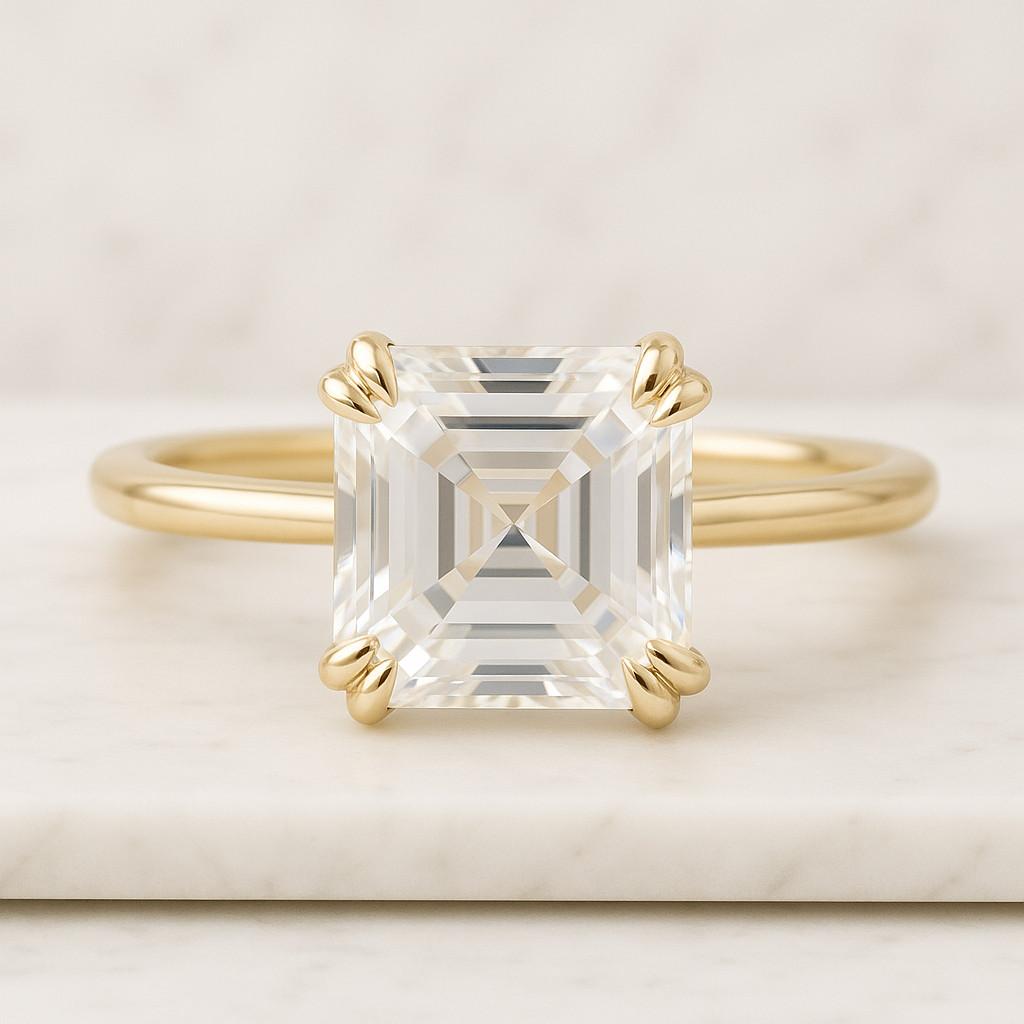 5.20 carat asscher cut cvd diamond trilogy ring  step cut bullet side diamond three stone ring 14k solid gold wedding ring for her