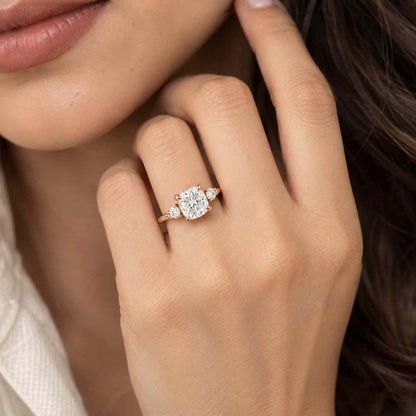 5.50 CTW Oval Lab Grown Diamond Three Stone Engagement Ring, 14K Solid Gold Trilogy Ring, Pear Side Stones Dainty Anniversary Wedding Band
