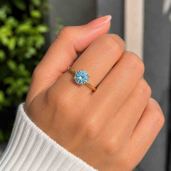 5.50 Carat Fancy Vivid Blue Color VVS2 Clarity Round Ideal Cut Lab Grown Diamond Solitaire Engagement Ring 14K White Gold IGI Certified