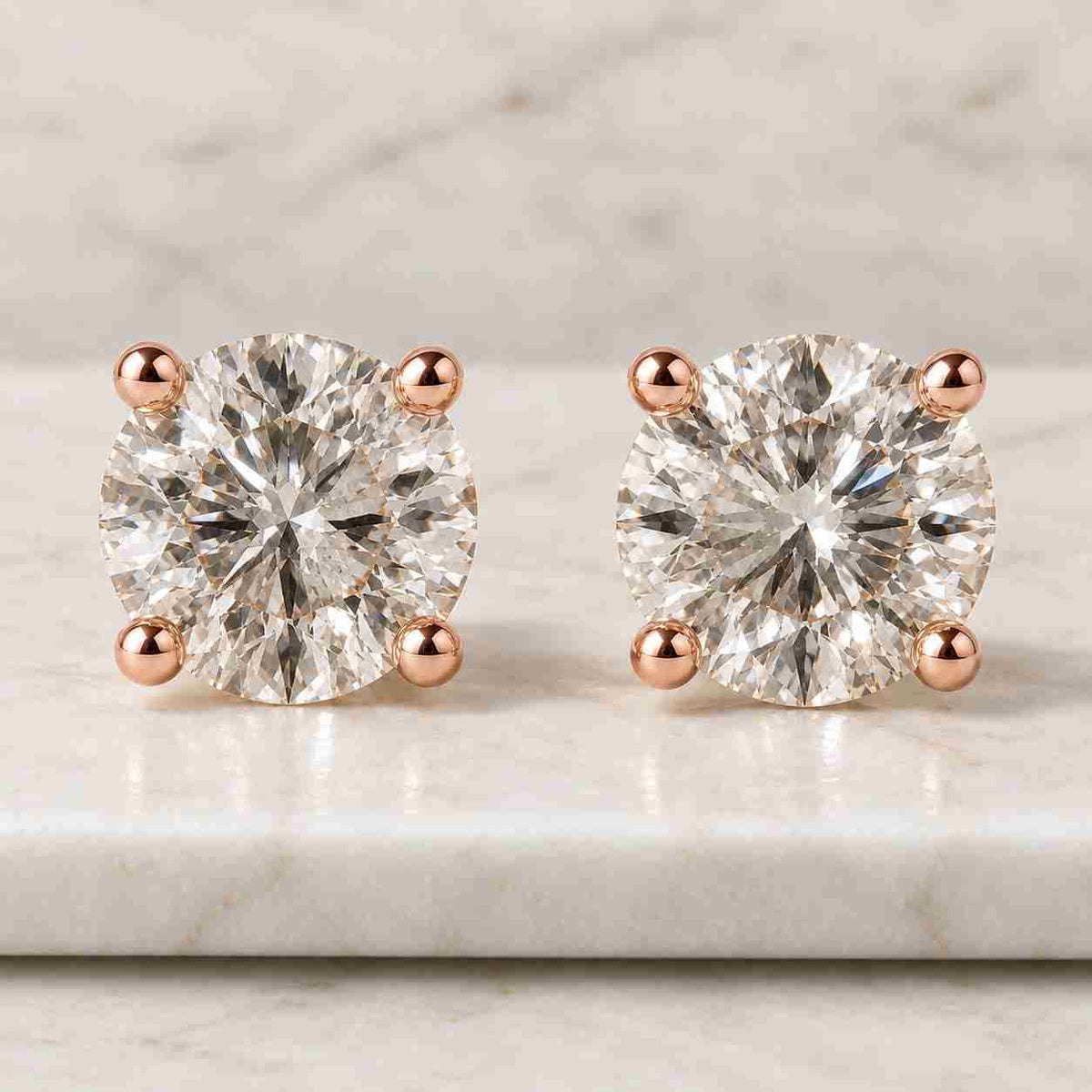 5.50mm Round Cut Lab Grown Diamond Stud Earrings 0.40ct–4ct in 14K Solid Gold White Yellow Rose | IGI Certified Diamond Studs Push Back
