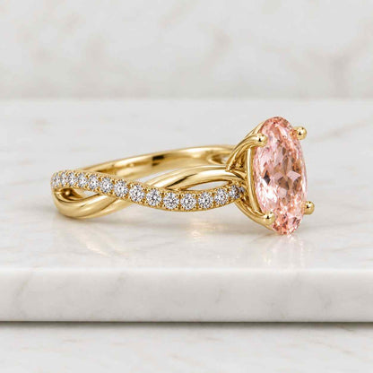 5.5ct Cushion Morganite Engagement Ring, Diamond Art Deco 18k Rose Gold
