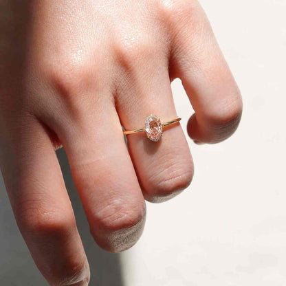 5CT Oval Cut Pink Lab Grown Diamond Ring | Fancy Intense Pink Hidden Halo Engagement Ring | Stacking Wedding Band Set
