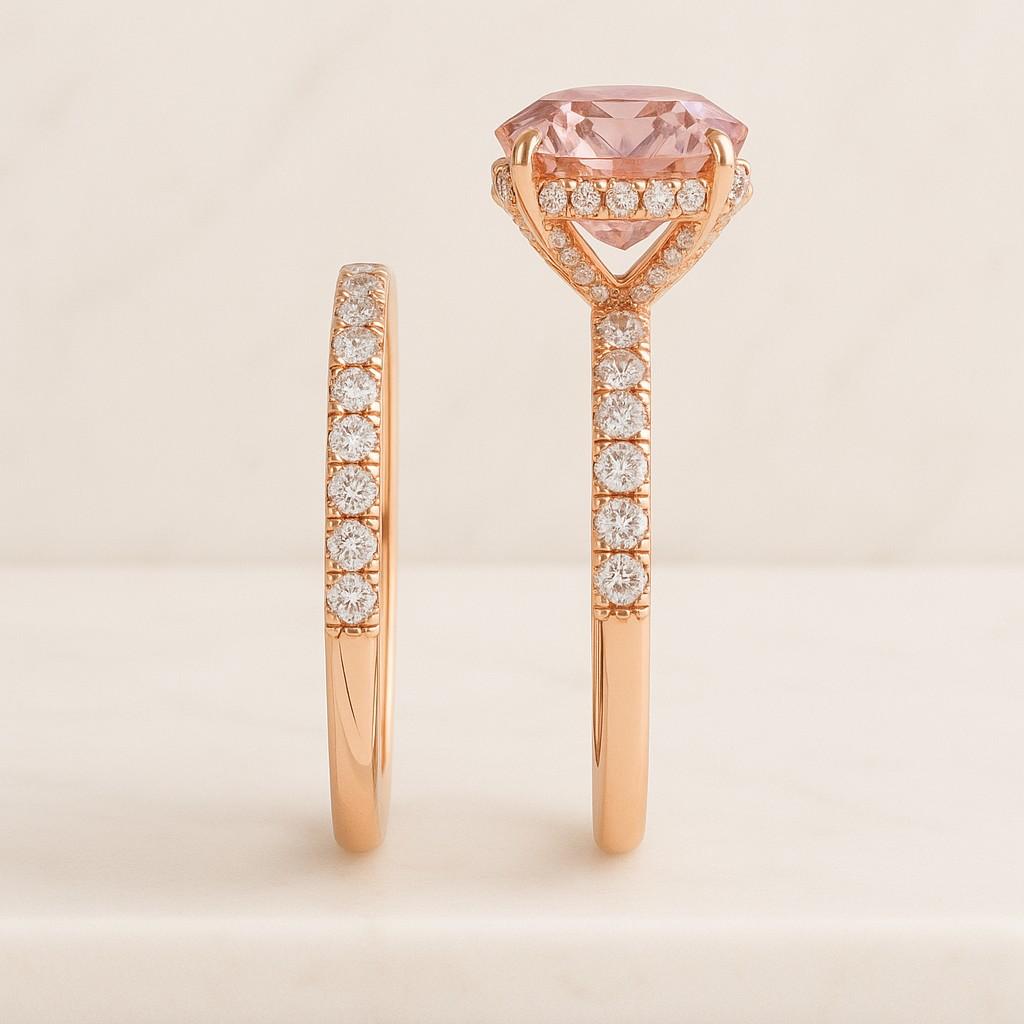 5CT Pink Sapphire Cathedral Set Solitaire Bridal Wedding Ring Set