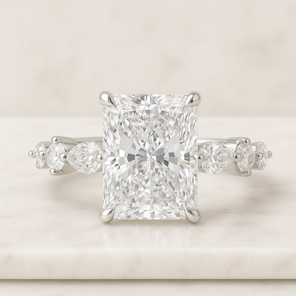 5 CT Radiant Cut Moissanite Engagement Ring Side Cadillac Cut 14K Solid Gold Ring Three Stone Ring Huge Diamond Ring Gift For Her