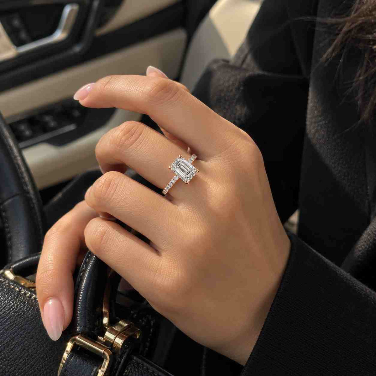 5 carat emerald cut lab grown diamond solitaire engagement ring | 14k solid gold | igi certified e vvs2
