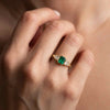 Emerald Cut Emerald Gemstone and Baguette Diamond Three Stone Ring