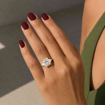 5 Carat IGI CERTIFIED D Color VVS2 Clarity Radiant Cut Three Stone Lab Grown Diamond Engagement Ring, Side Trillion Cuts , White Gold