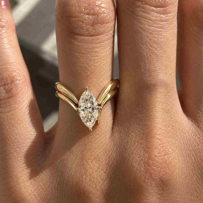 5 Carat IGI Certified Marquise Cut Diamond Engagement Ring, Lab Grown Diamond Solitaire Ring, 10K Yellow Gold Six Prong Set Diamond Ring
