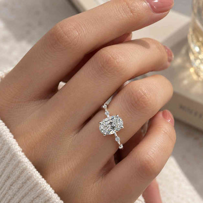 5 Carat Oval Cut Lab Grown Diamond Engagement Ring / Oval And Pear Three Stone Ring / Trilogy Ring / 10k\14k\18k Gold 3 Stone CVD Ring
