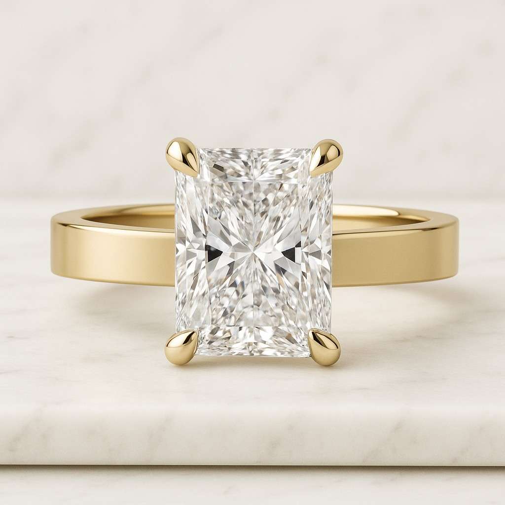 5 Carat Radiant Cut Ring Trapezoid Cut Side Diamond