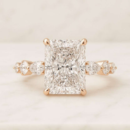 5 Carat Radiant Moissanite Engagement Ring Pave Hidden Halo Bridal Setting