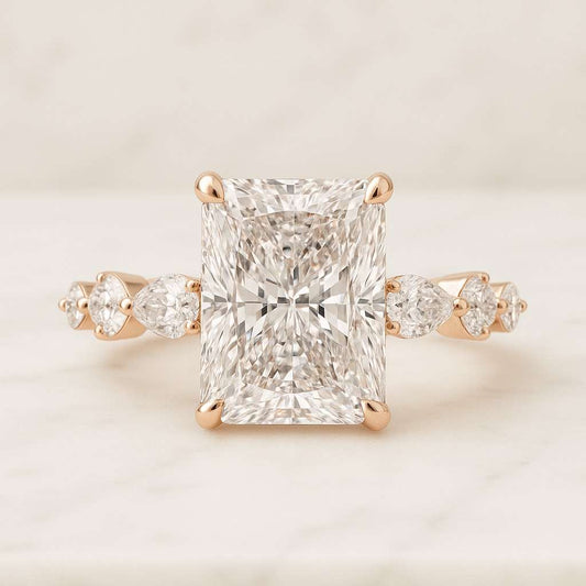 5 Carat Radiant Moissanite Engagement Ring Pave Hidden Halo Bridal Setting