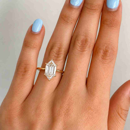 5 Ct Elongated Hexagon VVS Moissanite Ring, Modern Claw Prongs, Hidden Halo Engagement Ring, Bridal Jewelry, Antique Anniversary Gift ForHer