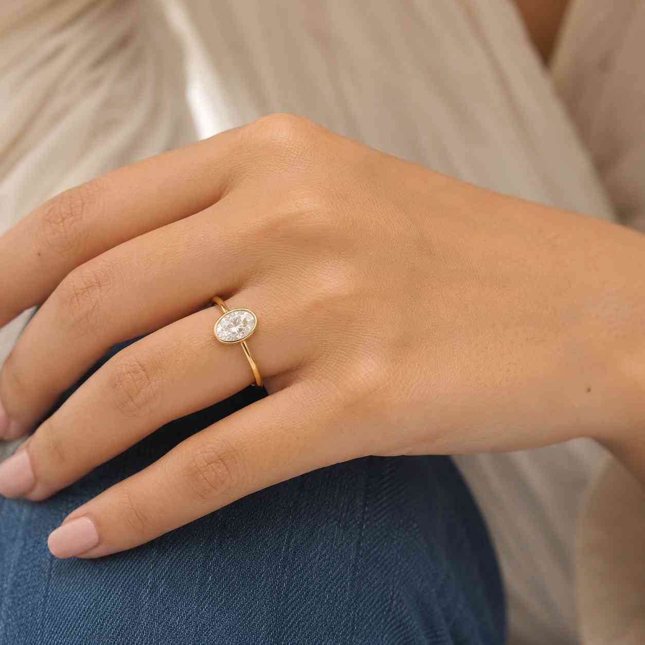 5 ct oval bezel set moissanite engagement ring gold | milgrain vintage solitaire ring | lab grown diamond alternative | proposal jewelry