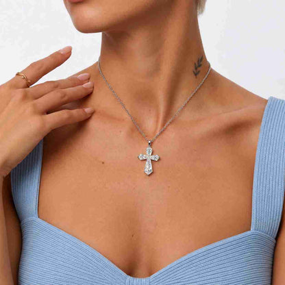 5 TCW Cross Shape Lab Grown Diamond Necklace, Kite & Shield Cut Diamond Cross Pendant, 14K White Gold Statement Necklace, Fine Jewellery
