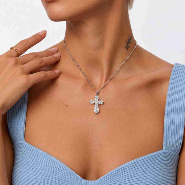 5 TCW Cross Shape Lab Grown Diamond Necklace, Kite & Shield Cut Diamond Cross Pendant, 14K White Gold Statement Necklace, Fine Jewellery
