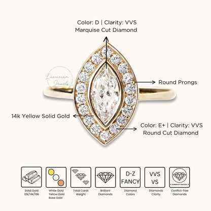 14K Marquise Bridal Set Halo Diamond Ring