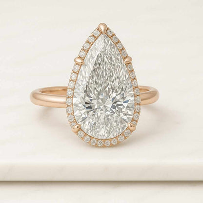 5 carat Pear Cut Hidden Halo Ring Lab Grown Diamond Engagement Ring IGI Certified Lab Diamond Gift For Her Invisible Halo Handmade Jewelry