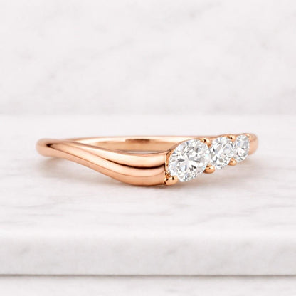 Three Stone Lab Grown Diamond Ring, Oval and Pear Cut Engagement Ring, 14K White Gold Wedding Band, Minimalist Engagement Ring, Gift for Her

