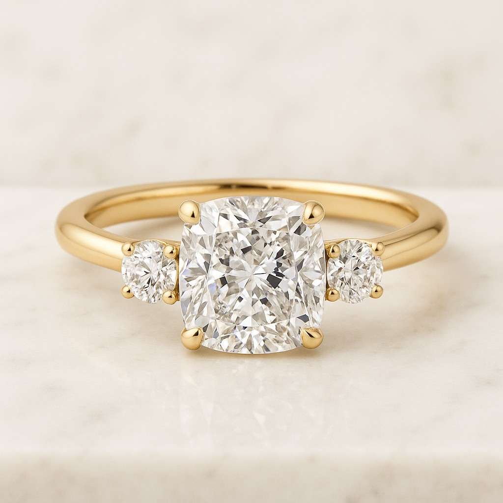 5ct Cushion Cut Cathedral Engagement Ring, Lab Grown Diamond or Moissanite, 14K Gold Solitaire IGI Certified Wedding Ring