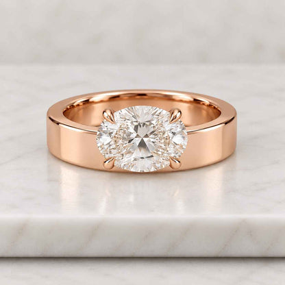5ct Oval Cut Moissanite Engagement Ring, 925 Sterling Silver Gold Plated, D Color VVS1 Simulated Diamond Wedding Band for Women