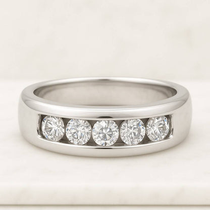 5mm Brilliant Cut Simulant Diamond 5 Stone Ring 5 Stone Simulant Diamond Wedding Band 5mm Stackable Gift Ring 925 Silver Ring 5 Stone Ring