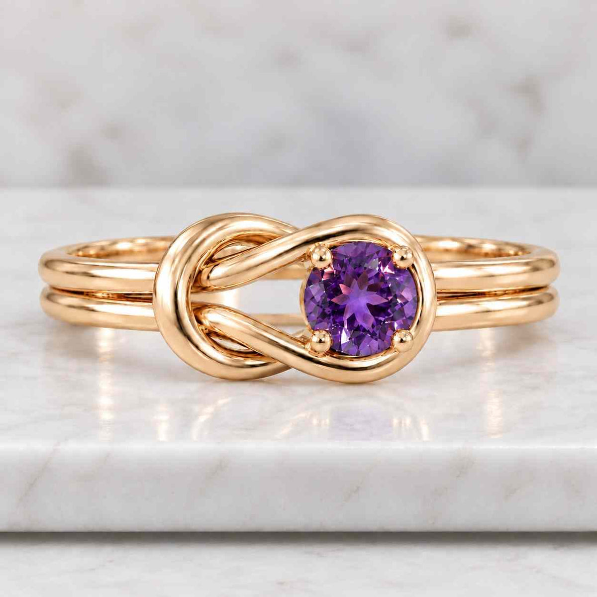 5mm round cut lavender amethyst ring twisted vine leaf nature inspired engagement ring infinity 14k white gold february birthstone gift
