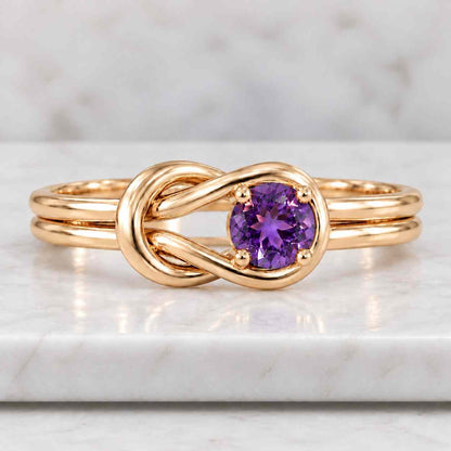 5mm Round Cut Lavender Amethyst Ring Twisted Vine Leaf Nature Inspired Engagement Ring Infinity 14k White Gold February Birthstone Gift
