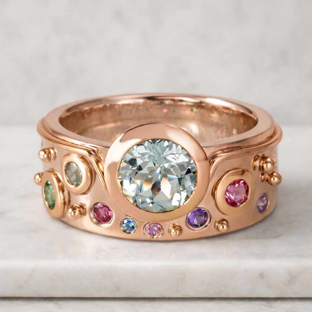6mm wide ring, bridal band, mixed cut gemstone ring, multi-color gemstone ring
