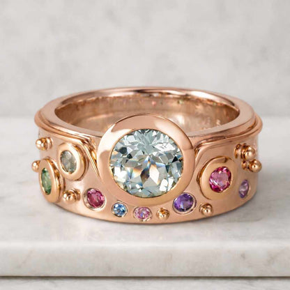 6MM Wide Ring, Bridal Band, Mixed Cut Gemstone Ring, Multi-Color Gemstone Ring